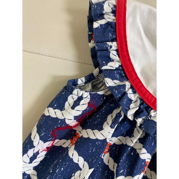 La Za Me Nautical Rope Print Baby Dress size 12 Month Sleeveless White Collar - Picture 9 of 15